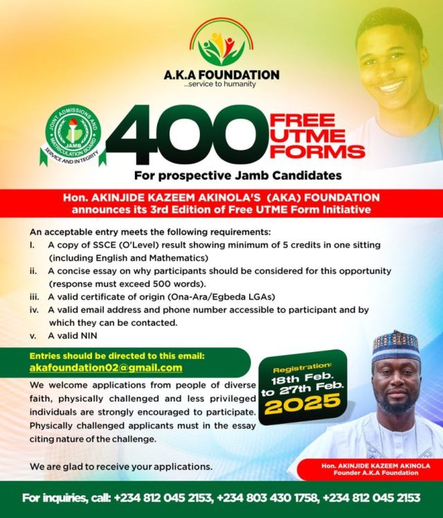 Akinola Sponsors 400 UTME Candidates in Egbeda/Ona-Ara Federal Constituency