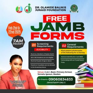 Olamide Junaid Foundation to Distribute Free JAMB Forms to Students in Ibadan North