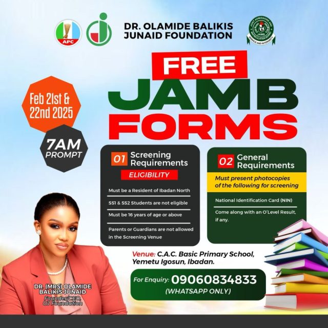Olamide Junaid Foundation to Distribute Free JAMB Forms to Students in Ibadan North