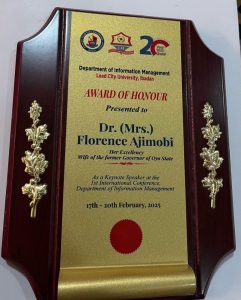 AWARD OF HONOR: Olamide Junaid Congratulates Dr. Florence Ajimobi