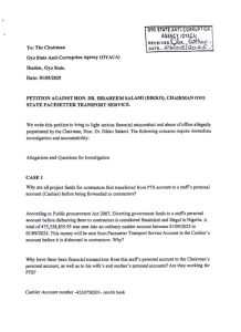 Revenue Leakages, Public Funds Diversions, Other Allegations as Whistleblower Submits Petition Against PTS Chairman, Dikko Salami to EFCC, OYACA