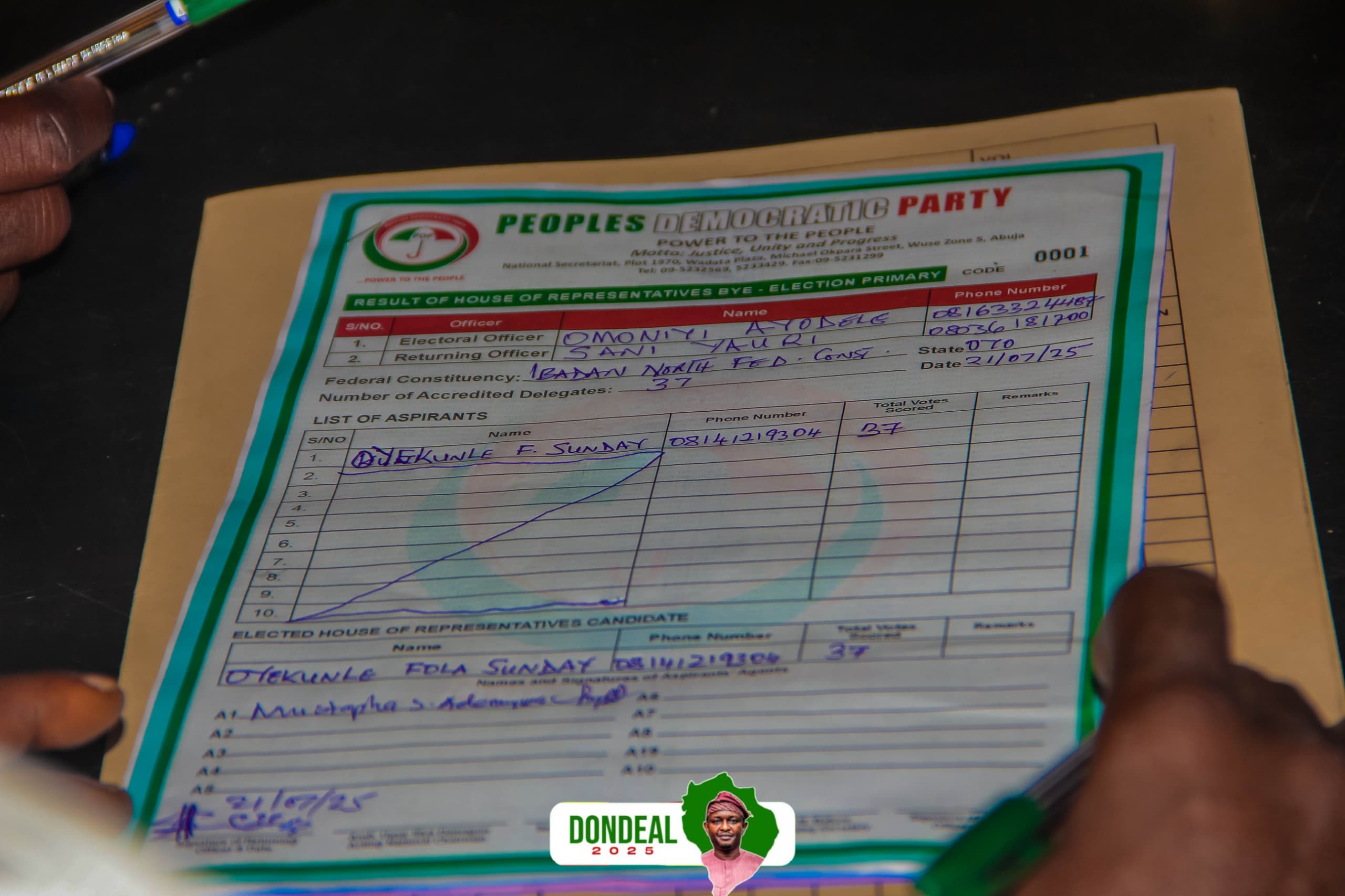 Folajimi Oyekunle DON, PDP, INEC, Oyo State, Oyo News, House of Representatives,Ibadan North, 