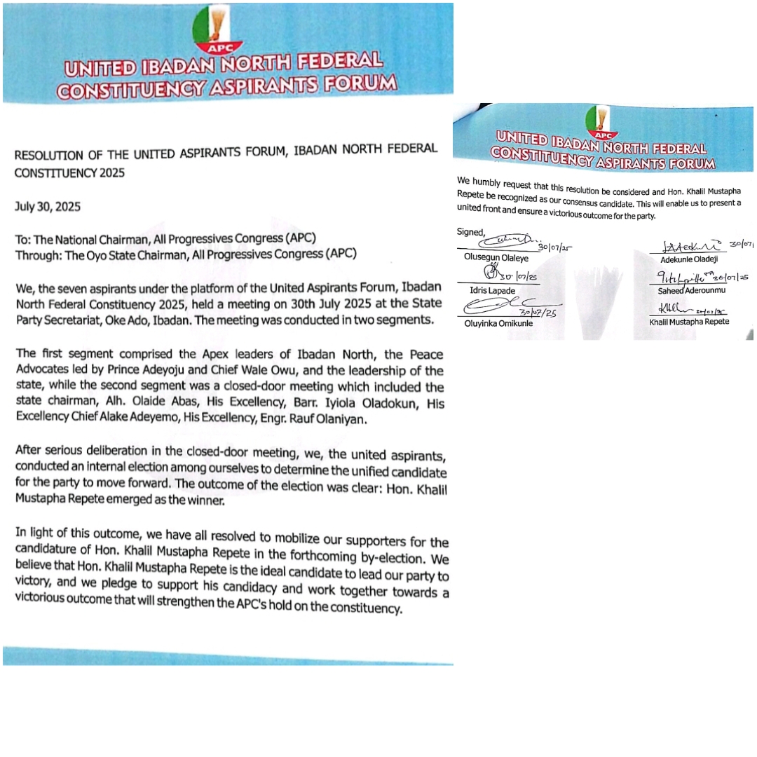 Ibadan North: APC Aspirants Adopt Repete as Consensus Candidate, Warn Party Against Legal Risks from Primary Election Fallout