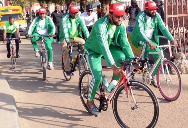 ‎Pix 2 & 3 ‎Senior Special Adviser to the Kano State Governor on Sports and Youth Development , Mr Sani Musa Danja, leading  Celebrity Race  at the Cycling Kano event in Kano on Saturday December 20, 2025.