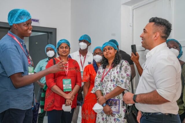 133b6adc-fd09-454f-9d72-de3df45fc393 From right: Technical Partner, NASENI-Troment Biotechnologies, Dr. Engin Narinc, answering questions from members of Science of Defeating Malaria leadership development course and initiative during their visit to the factory in Abuja on Sunday, June 7, 2026.