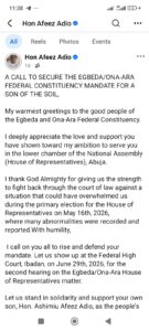 Afeez Adio of Egbeda/Ona-Ara Federal Constituency 