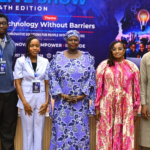 L-R: Victor Akpan, Chief Executive Officer, Ikor; Abdurrahman Gambo, Chief Executive Officer, Gyronics; Stephanie Nwangwu, Chief Executive Officer, Clearssignal; Barr. Rimini Makama, Executive Commissioner, Stakeholder Management, Nigerian Communications Commission (NCC); Ms. Helen Obi, Director, Digital Economy, NCC; Sani Mahmud Madobi, Chief Executive Officer, Meertech Ltd.; and Abdulhaqq Somoye, Chief Executive Officer, Sora, at the NCC 4th Edition Hackathon Live Show, on the 26 to 27th August 2026, at NCC Annex Office Mbora Abuja